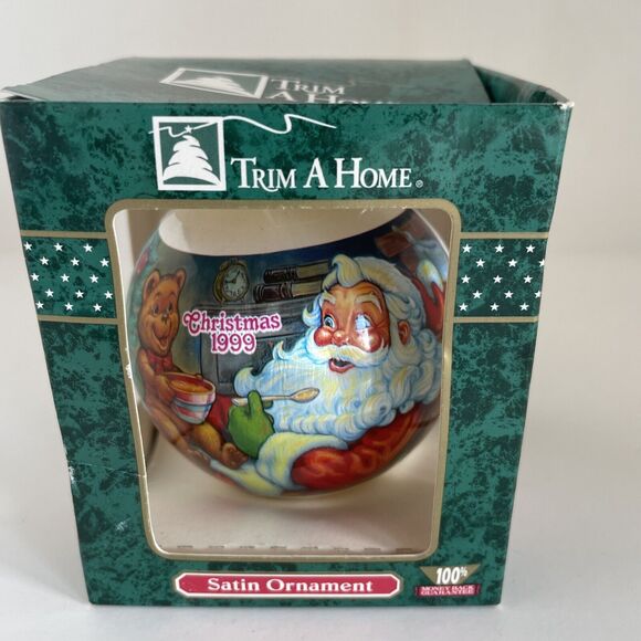 VTG 1999 TRIM A HOME SATIN ORNAMENT SANTA LITTLE TEDDY BEAR EATING PORAGE - Picture 11 of 14
